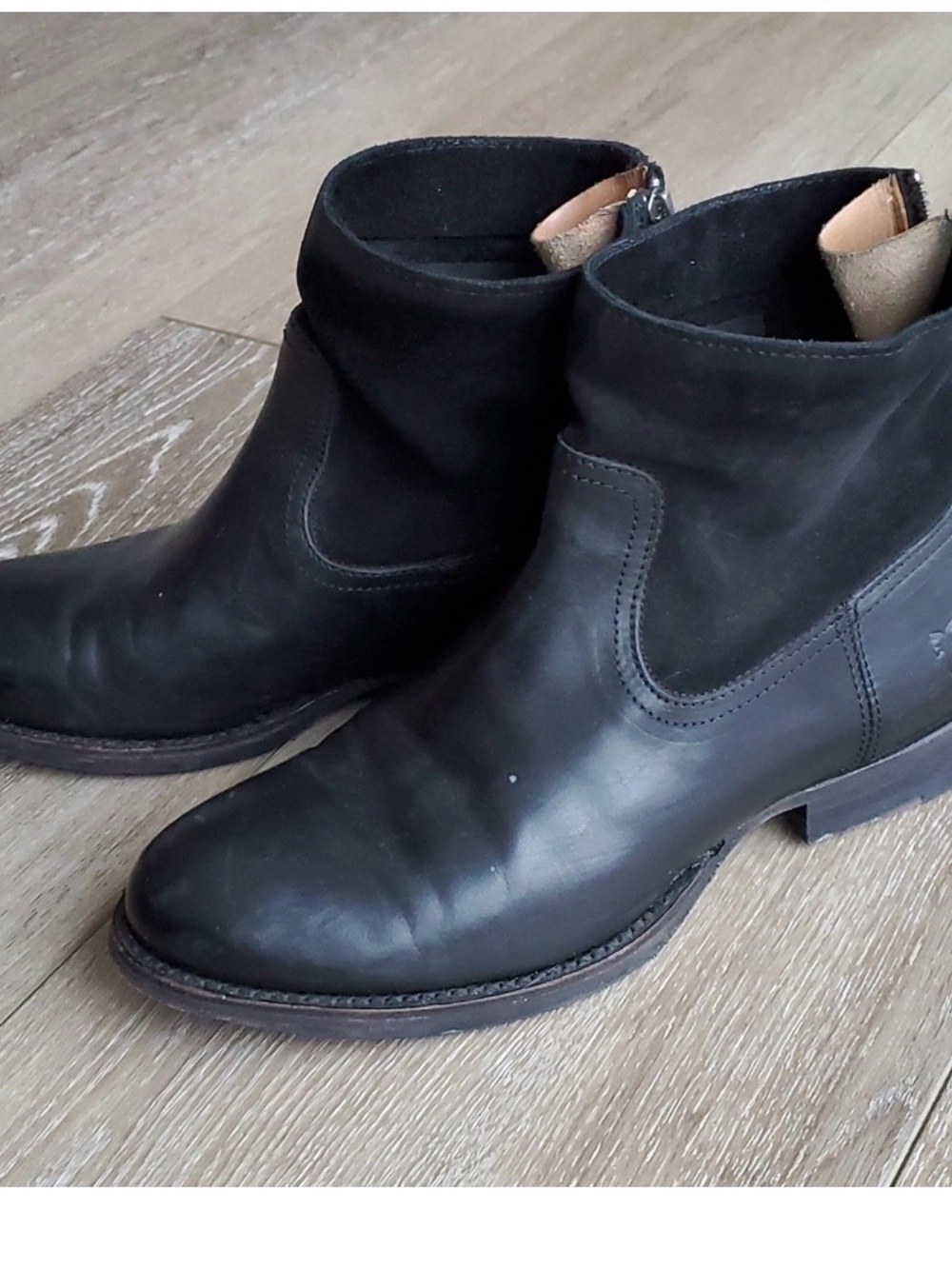 Frye Jaime Zip Black Leather & Suede ankle boots booties size 8b